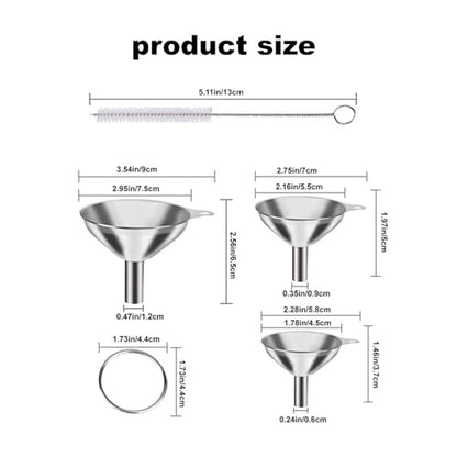 3Pcs Stainless Steel Funnel Set (Large/Medium/Small) – Food Grade Metal Kitchen Funnels for Transferring Essential Oils/Liquid/Spice/Powder, Durable and Dishwasher Safe