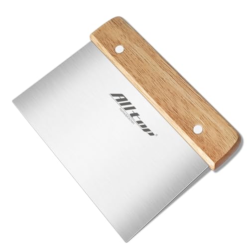 ALLTOP Dough Cutter – Premium Stainless Steel Food Scraper for Bread and Pastry – Bench Scraper with Ergonomic Wooden Handle – Multipurpose Kitchen Tool
