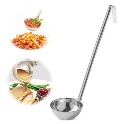 Ladle - Durable Stainless Steel Ladle Serving Measuring Soup Dressing Sauce Gravy Sturdy Dependable Long Handle for Kitchen (1, 8 Oz.) - size: 8 Oz.