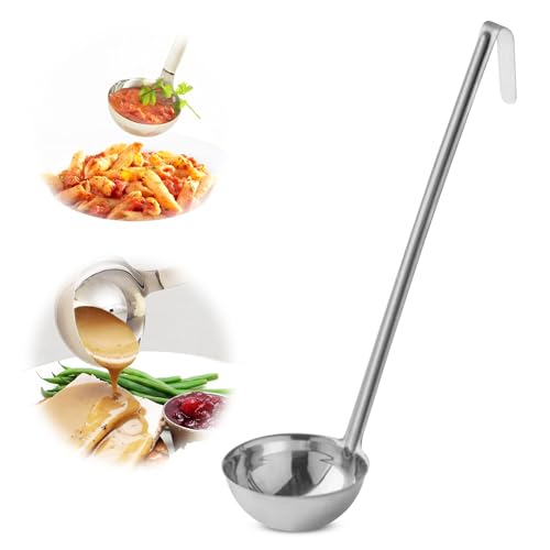 Ladle - Durable Stainless Steel Ladle Serving Measuring Soup Dressing Sauce Gravy Sturdy Dependable Long Handle for Kitchen (1, 8 Oz.) - size: 8 Oz.