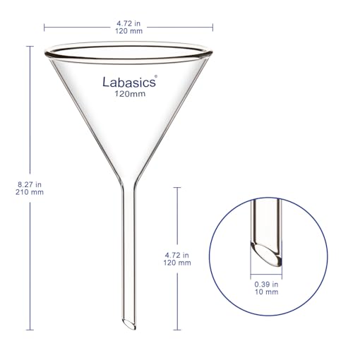 Labasics 2-Pack Glass Heavy Wall Funnel Borosilicate Glass Funnel, Short Stem 120 mm Diameter, 120 mm Stem Length - size: 120 mm Diameter and 120 mm Stem