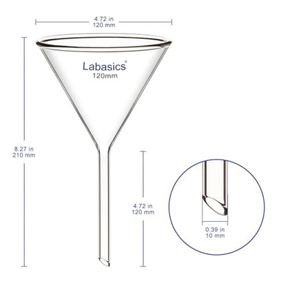 Labasics 2-Pack Glass Heavy Wall Funnel Borosilicate Glass Funnel, Short Stem 120 mm Diameter, 120 mm Stem Length - size: 120 mm Diameter and 120 mm Stem