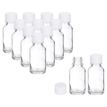 PATIKIL 0.5oz(15ml) Glass Sample Bottles, 12Pcs Round Bottle Dispensing Bottles with White Poly Cone Cap for Reagent Liquids, Juice, Perfume Hot Sauce Ginger Shots, Transparent - color: Clear,White, size: 0.5 oz