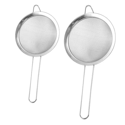 2PCS Fine Mesh Strainers Set Small Stainless Steel Sieves with Handles For Straining Cocktail Flour Powdered Sugar Tea Bar Tool