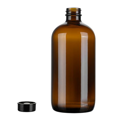 Restaurantware Vetri 16 Ounce Boston Glass Bottles, 12 Bottles With Black Phenolic Caps - Dishwashable, Round, Amber Glass Bottle, For Secondary Kombucha Fermentation, Homemade Essential Oils - color: Amber, size: 16 Ounces