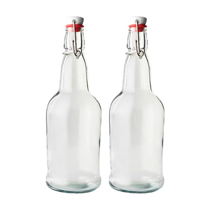 FastRack 2 Pack Clear Swing Top Glass Bottles (16oz/500ml) | Heavy Duty Flip Top Fermenting Bottles | Reusable Airtight Grolsch-Style Glass for Kombucha, Beer, Juice & Infusions - color: Clear