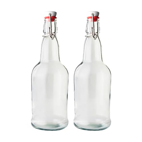 FastRack 2 Pack Clear Swing Top Glass Bottles (16oz/500ml) | Heavy Duty Flip Top Fermenting Bottles | Reusable Airtight Grolsch-Style Glass for Kombucha, Beer, Juice & Infusions - color: Clear