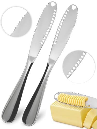 DIMROM 3 in 1 Butter Knife for Hard Butter Set of 2 with Micro-Grater Blade | 2 Pcs Cold Butter Knife Spreader with Holes in Blade, Stainless Steel Body, Dishwasher Safe, Spreads Soft Cheese and Jam