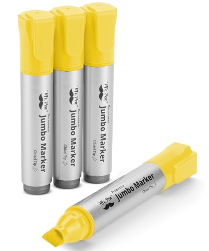Mr. Pen- Jumbo Permanent Markers, 4 Pack, Assorted Color, Chisel Tip, Large | King, Color Permanent Markers Set, Huge Poster Markers - color: Yellow