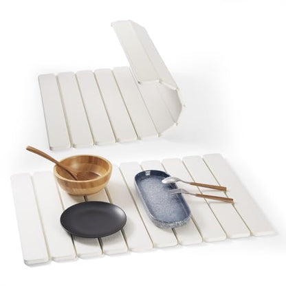 Stone Drying Mat for Kitchen Counter, 24"x16" Large Collapsible Dish Drying Mat with Non-Slip Pad and Sandpaper, Rolling Design, Quick Dry for Dishes, Bottles, Utensils