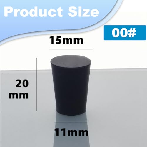 12pcs Lab Rubber Stoppers for Lab Tube 00# Hole Stopper | 11x15x20mm Stopper Size Black Tapered Shaped Solid Rubber Stopper - size: 00# Black