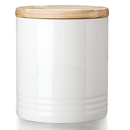 LEETOYI Ceramic Food Storage Jar with Seal Lid, Serving for Ground Coffee, Tea, Sugar, Salt and More - 31 Oz (White) - color: White