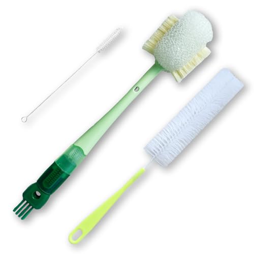 Water Bottle Brush with 5-in-1 Multi-Function, Baby Bottle Brush for Cleaning Nipple/Cup Lid Gap, Straw Bottle Cleaner, 15.1" Long Handle for Narrow Bottleneck Decanter, 3 Pack Set - color: White-green