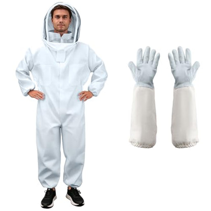 Bee Suits for Men Women Sting Proof with Round Veil, Sting-Proof Full Body Protection Beekeeping Suit with Glove (XL) - size: XL