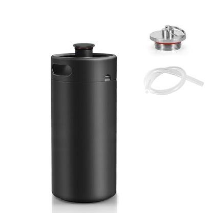 MRbrew Pressurized Mini Keg 128oz, 304 Stainlsee Steel Mini Kegerator with Exhaust Valve Designed Cap Portable Beer Growler for Homebrew And Craft Beer (Black) - color: Black