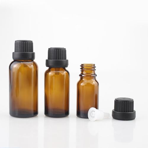 50Pack Set 10ML Amber Glass Bottle with Orifice Reducer and Cap Small Essential Oil Vials (10ML) - size: 10ML