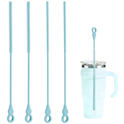 Silicone Straw Cleaner Brush, 4Pcs Reusable Straw Brush Set with Extra-Long Design for Cleaning Thin Metal Straws and Wider Milkshake Straws （6mm+9mm Blue) - color: Blue