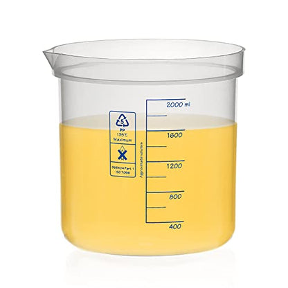ULAB Scientific Stackable Graduated Plastic Beakers, Vol.2000ml(68oz), with Easy-to-Read Printings in Blue, UBP1017 - style: Vol.2000ml with blue printings