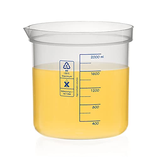 ULAB Scientific Stackable Graduated Plastic Beakers, Vol.2000ml(68oz), with Easy-to-Read Printings in Blue, UBP1017 - style: Vol.2000ml with blue printings