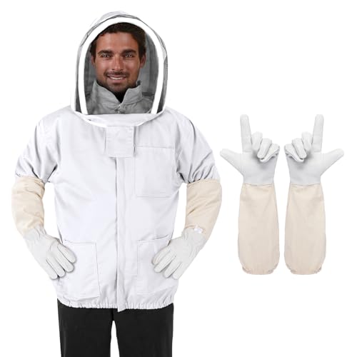 Bee Suit - Beekeeping Jacket for Men & Women - Polycotton Jacket with Beekeeping Gloves (White) - size: X-Large