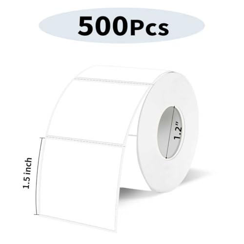 1.5 Inch Square Thermal Labels Printer Stickers, White Self-Adhesive Square Direct Thermal Labels Stickers, Waterproof/Perforation Line Design- 500 Sheets - color: White, size: Square 1.5'' X 1.5''