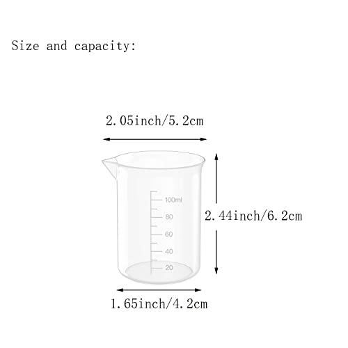 12 Pcs 3.4 Oz Transparent Experiment Measuring Cup | 100ml Plastic Beaker for Science Experiment, Measuring - size: 100ml (3.4oz) - Pack of 12