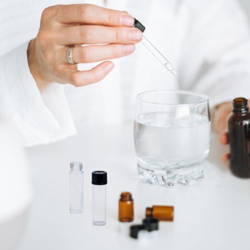 ALWSCI Sample Vial, Clear Glass 24-400 Thread Storage Vial, 20 ml Capacity, 27.5 mm I.D. x 57 mm with 24-400 Black Closed Cap, PE Liner, pack of 100 - color: Clear, size: 27*57mm & 20ml (5dram)