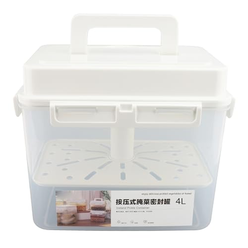 Jiawu Kimchi Container, 4L Press Plate Leakproof Airtight Fermentation Jar, Pickle Jar with Silicone Press Plate for Sauerkraut Vegetable Food Storage