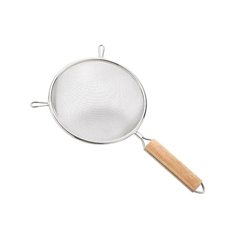 Strainer with Single Fine Mesh, 6.3-Inch Diameter, Medium, Stainless Steel, Tan,Silver Large - size: M Double-handled