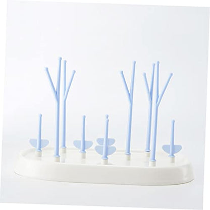 Toddmomy Multifunctional Bottle Drying Rack Tree Branch Organizer with Flexible Arms and Removable Tray Eco Friendly Plastic Bottle Holder for Countertop Space Saving Blue Design