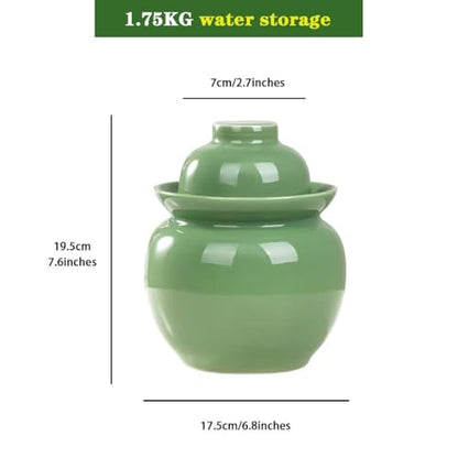 Fresh Green Modern Kimchi Jar, Thickened Ceramic Fermentation Crock, Traditional Water Seal Design, 4 (1.75kg/61.7oz) - size: 1.75kg/61.7oz