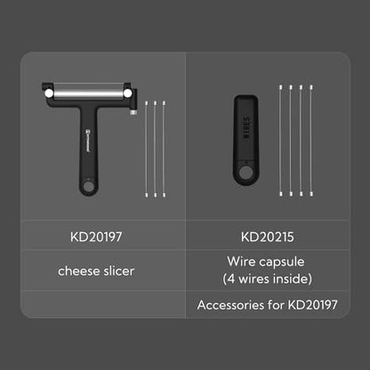 KITCHENDAO Adjustable Wire Cheese Slicer Cutter, 50% Stronger Wires with 2nd Gen Wire Fixing Mechanism, Adjustable Hand-Held Wire Cheese Cutter, Quick Replacement, Dishwasher Safe, with 3 Extra Wires