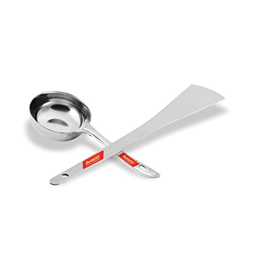 Sumeet Stainless Steel Perfect Dosa Making Spoon/Ladle Set of 2 Pcs (1 Turner, 1 Short Pour Ladle with Flat Base)