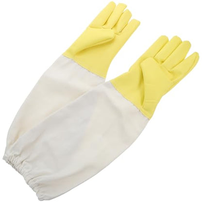 Healifty 1 Pair Beekeeping Gloves with Pu Material and Long Canvas Sleeves for Insect and Extended Sleeve Coverage, Elastic Cuff Design for Comfortable Outdoor Beekeeping Work