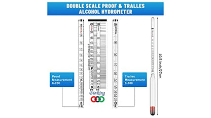 Alcohol Hydrometer kit: Alcoholmeters 0-100% ABV, Proof Tralle 0-200 Double Scales For Spirit Moonshine Whiskey Brandy Distilling Liquor Test 100ml Glass Cylinder Test Jar Accessories Included
