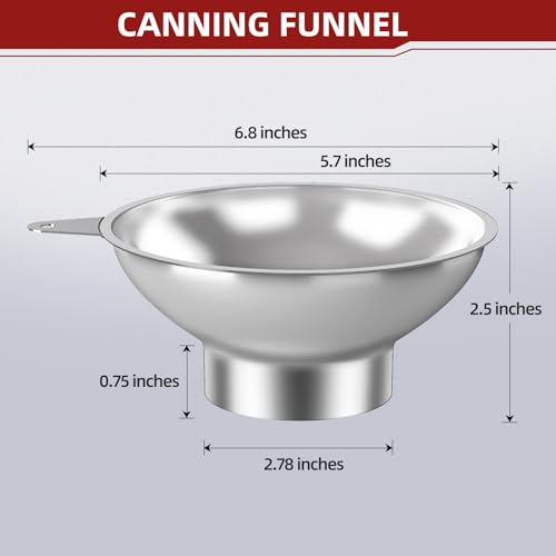 Canning Funnel with Strainer - Wide Mouth Stainless Steel Kitchen Funnel for Mason Jars, Transferring Liquids, Dry Ingredients, Canning & Preserves