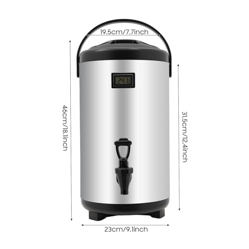 Stainless Steel Insulated Beverage Dispenser, 2.5Gal Thermal Carafe with Spigot for Hot Coffee & Cold Juice, 12-Hour Heat Retention Drink Dispenser for Party Wedding Cafe, Silver - size: 2.51Gal