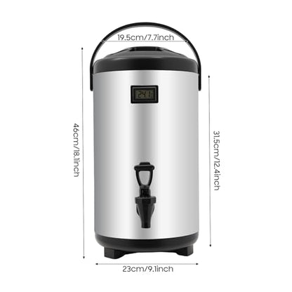 Stainless Steel Insulated Beverage Dispenser, 2.5Gal Thermal Carafe with Spigot for Hot Coffee & Cold Juice, 12-Hour Heat Retention Drink Dispenser for Party Wedding Cafe, Silver - size: 2.51Gal
