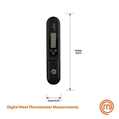 MasterChef Meat Thermometer Digital, Temperature Probe for Food (Steak, Chicken) & Liquids (Coffee, Tea, Milk), Portable BBQ Grill Gadget, Instant Read LED Display (°F & °C), Foldable, Black