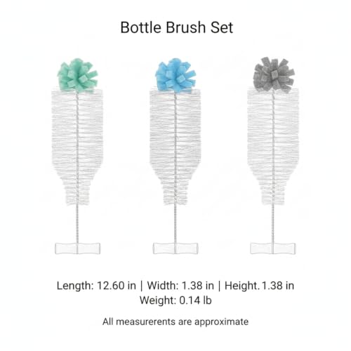 Narrow Neck Bottle Cleaner, Long Handle Stainless Steel Sponge Brush for Slim Containers and Tubes, Green