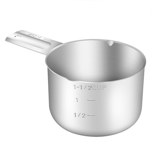 1PCS 1-1/2Cup (360ml, 12oz) Single Measuring Cup, Stainless Steel Measure Scoop, Metric and US Measurement, Dishwasher Safe - size: 1-1/2cup|360ml|12oz