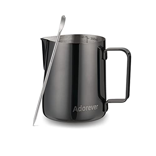 Milk Frothing Pitcher, 350ml (12oz) Steaming Pitchers Stainless Steel Milk Coffee Cappuccino Latte Art Barista Steam Pitchers Milk Jug Cup with Decorating Art Pen, Bright Black - color: H Bright Black, size: 12 Ounces