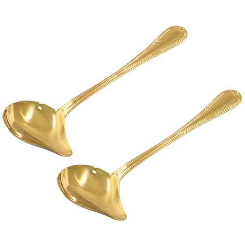 2 Pcs Stainless Steel Sauce Ladle with Pouring Spout, Gold | Long Handle, Soup Ladle, Gravy Ladle, Sauce Drizzle Spoon - size: Gold