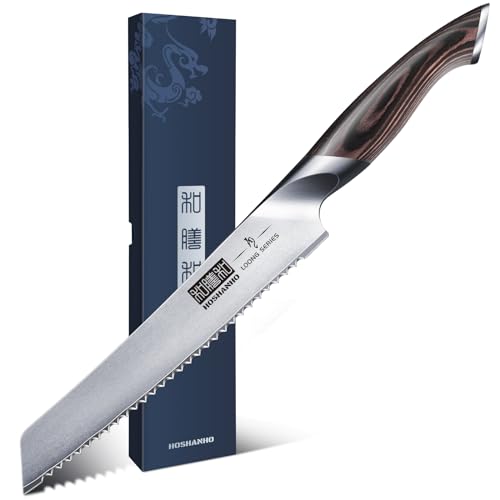 HOSHANHO Bread Knife 8 inch, Japanese High Carbon Stainless Steel Serrated Bread Knife, Professional Bread Cutting Knife for Homemade Bread - size: 8"