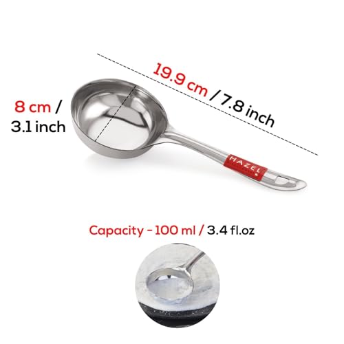 HAZEL Stainless Steel Round Ladle Spoon | Kadchi for Cooking & Serving Dal Ladle for Kitchen | Heavy Duty Stainless Steel Spoodle 8 cm Dia - size: Set of 1, style: Dosa Ladle