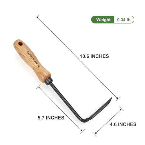 L-Shape Hook Weeder, Stainless Steel Garden Hand Tool with Wooden Handle, Manual Weed Removal Sickle for Gardening