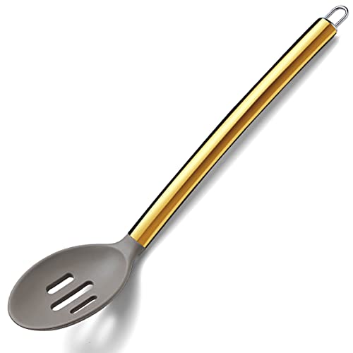 Berglander Non-stick Silicone Slotted Spoon, Titanium Gold Plated Handle, Basting Spoon, Dishwasher Safe, Easy to Clean - style: d. Slotted Spoon