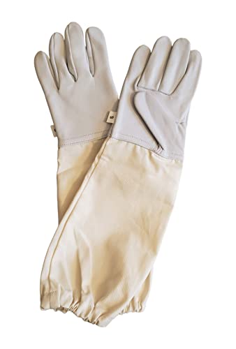 Children Goatskin Leather Beekeeper's Glove with Long Canvas Sleeve and Elastic Cuff