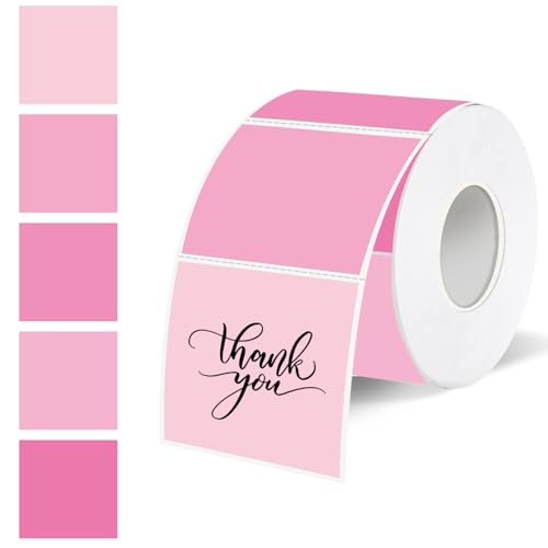 1.5 Inch Square Thermal Label Printer Stickers, Pink Gradient Self-Adhesive Direct Thermal Labels Stickers, Waterproof/Perforation Line Design- 500 Sheets - color: Pink Gradient, size: Square 1.5'' X 1.5''