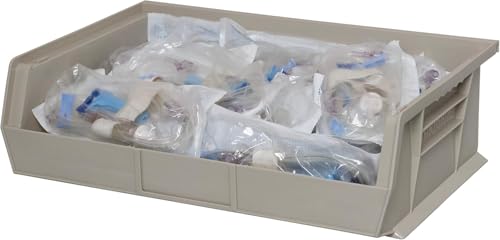 Akro-Mils 30255 AkroBins Plastic Storage Bins, Space-Saving Stackable Bins for Garage, Pantry, Craft Organization, 11" x 16" x 5", Stone, 6-Pack - color: Stone
